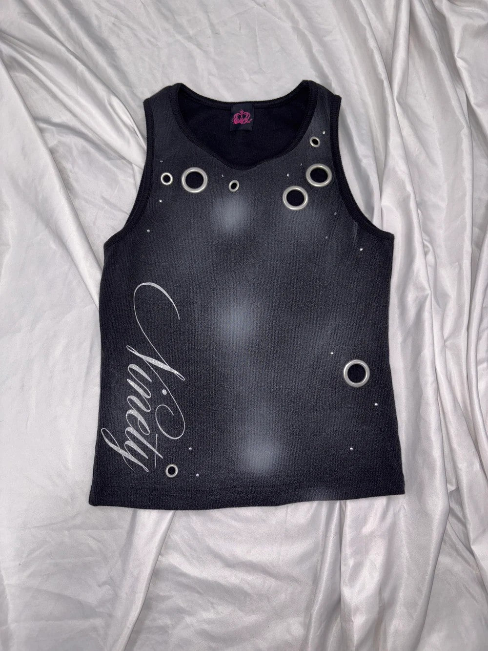 Damer Trendy tanktop med dekorative øjer og glitrende stof Skovae