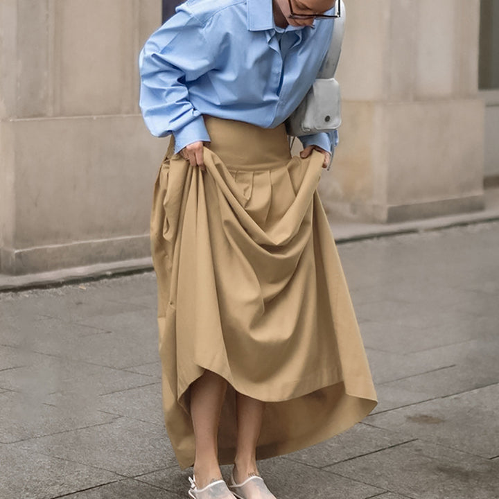 Dame maxikjole med elegante folder og høj talje Stilla