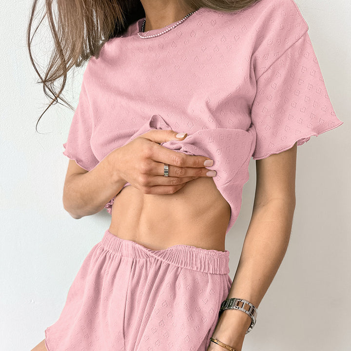 Dame fritids-pyjamasæt med let kortærmet top og elastiske shorts Stilla