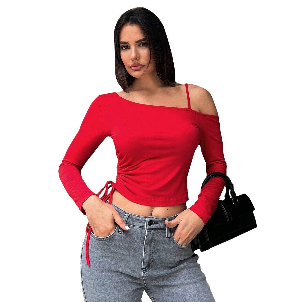 Kvinders langærmet crop top med asymmetrisk snits og ruching Stilla