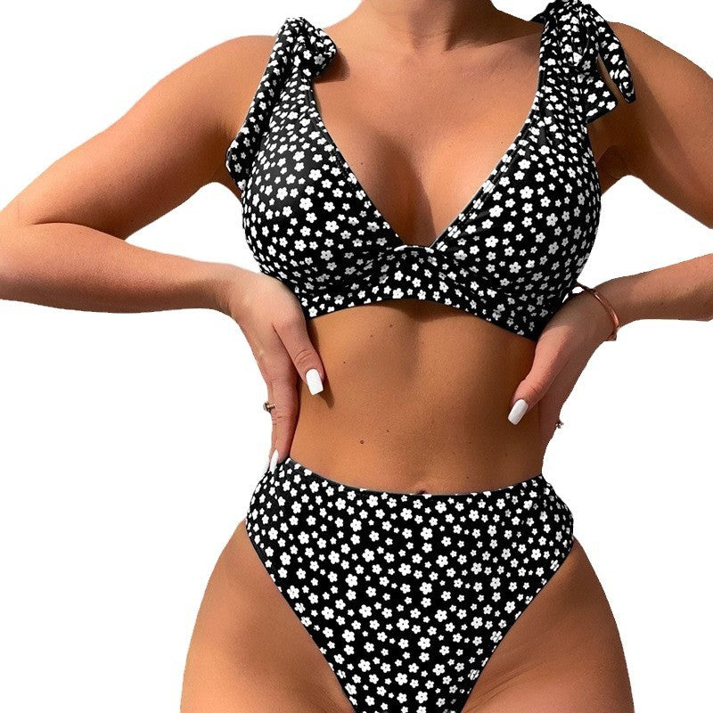 Dame Triangel-Bikini-Sæt med justerbare bindebånd og blomstermønster Stilla