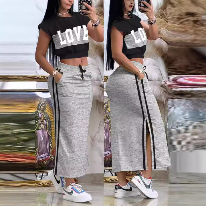 Dame Sporty Crop-top og Maxiskørt Sæt Skovae
