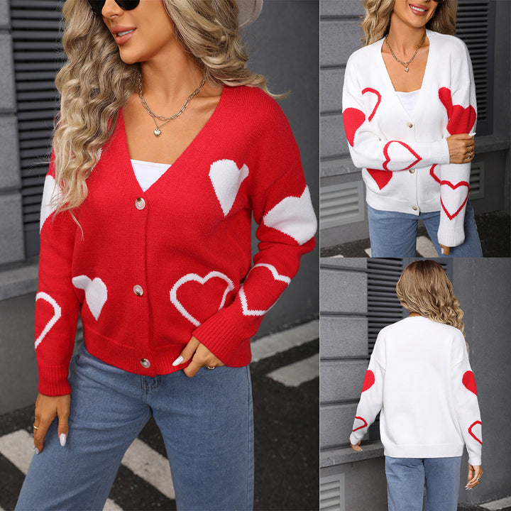 Damer hyggelig cardigan med hjerte design Stilla