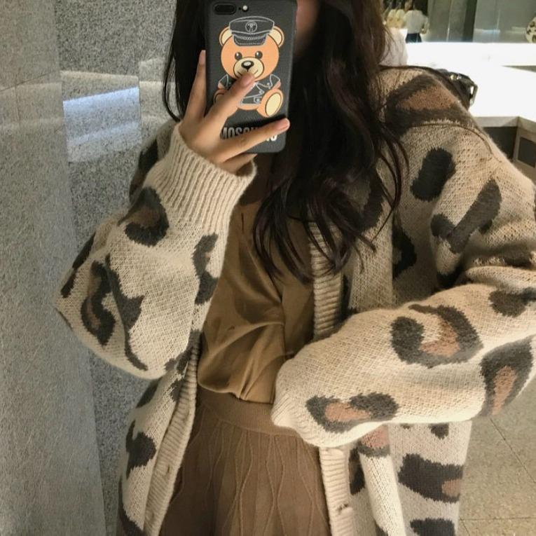 Damer Langhåret Cardigans med Leopardmønster Stilla