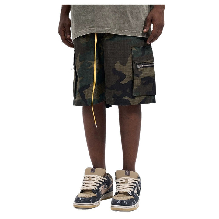 Herren nan Cargo Shorts i camouflage ripstop med elastisk liv, snortræk og lynlåslommer Skovae