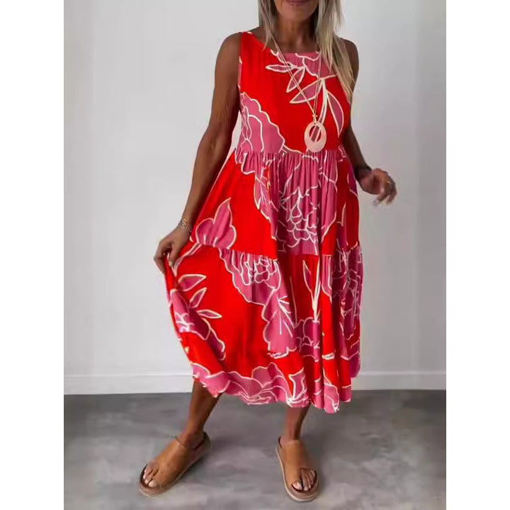 Dame Maxikjole med floral design og asymmetrisk kant Stilla