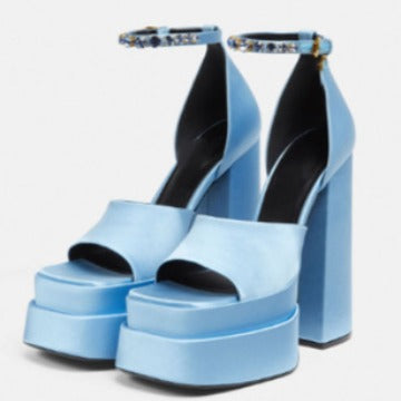 Femme Platform Peep-Toe High Heels med strass ankelrem Stilla
