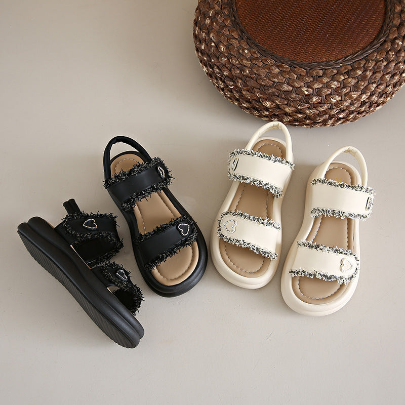 Femme Komfort Chunky Sål Slide Sandaler med Hjerteaccenter Stilla