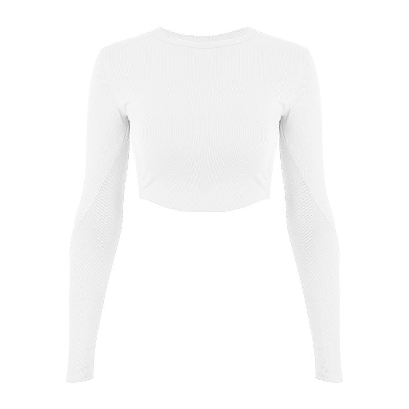Damer mode Langærmet Crop-Top i elastisk ribmateriale med rund halsudskæring Stilla