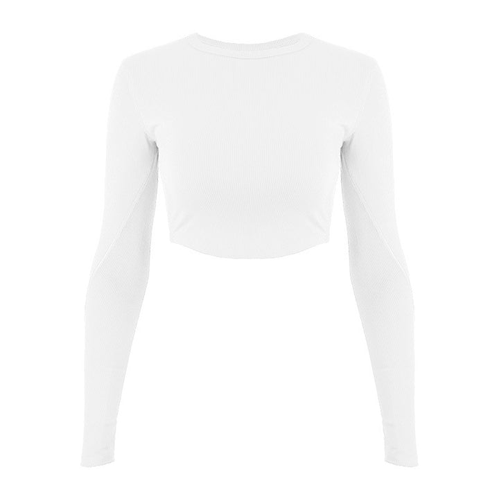 Damer mode Langærmet Crop-Top i elastisk ribmateriale med rund halsudskæring Stilla