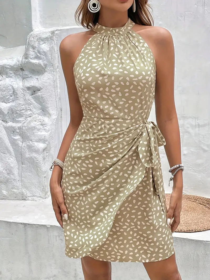 Dame svingekjole med høj talje og elegant halterneck Stilla