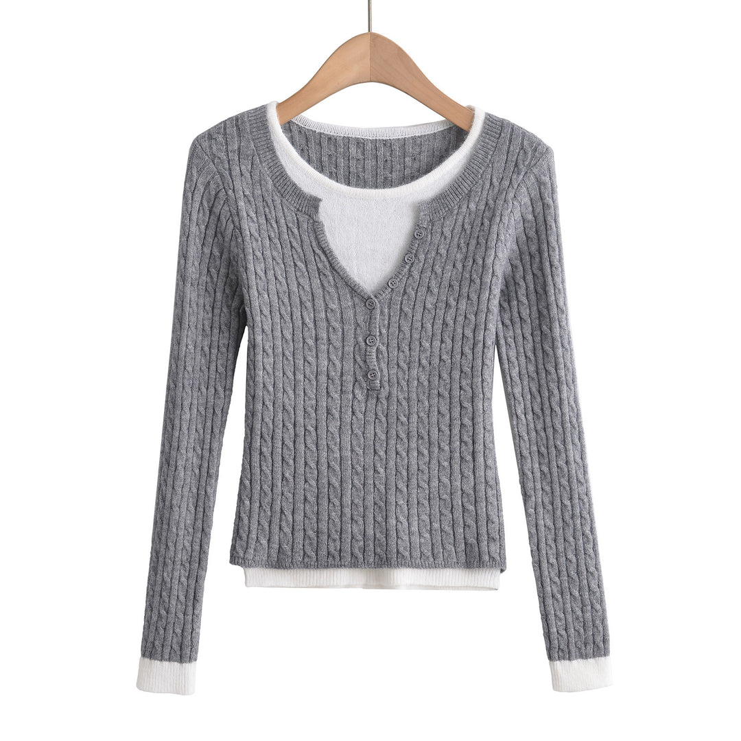 Dame strikpullover med gennemgående knapdesign og modeorienterede ribstrikdetaljer Stilla