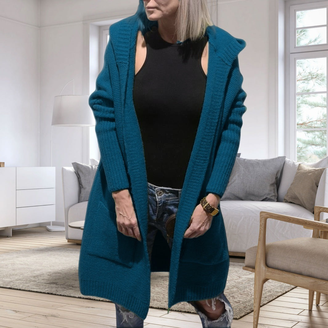 Dame afslappet strikjakke med store lommer og hyggeligt materiale Stilla