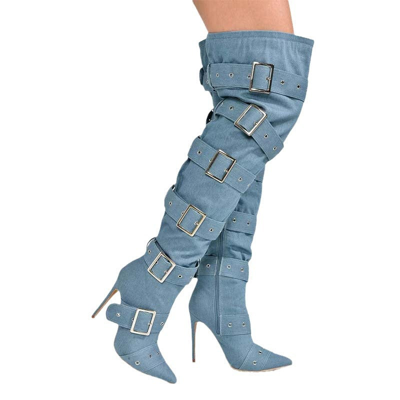 Femme Over-kneet Stiletto Støvler med iøjnefaldende spænde-design Stilla