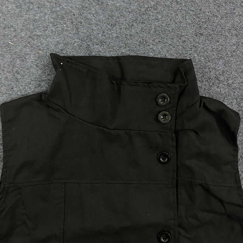 Dame Mode Bluser-Vest med asymmetrisk krave og knaplukning Skovae