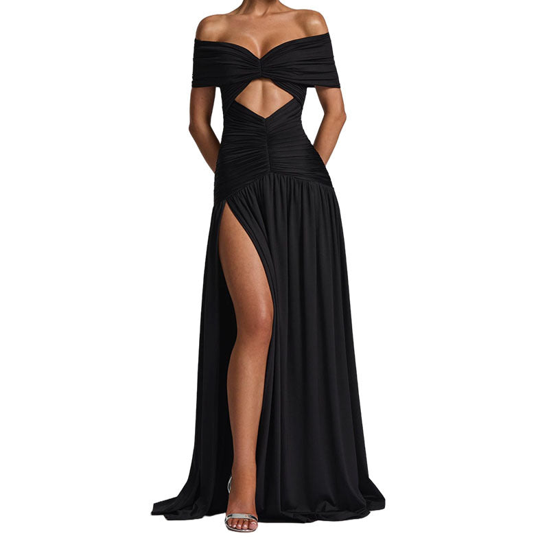 Damer Elegant Off-Shoulder Maxikjole med praktisk Cut-Out Skovae