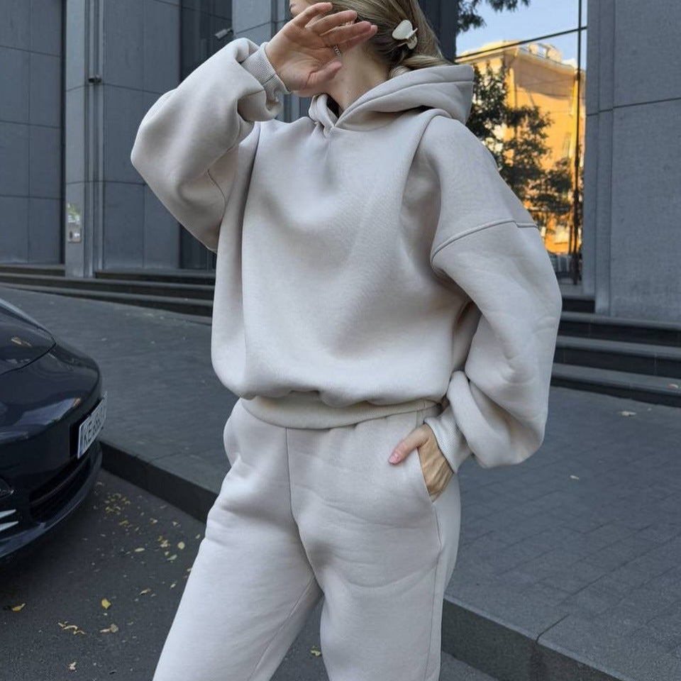 Kvindernes Cozy Leisure Loungewear Sæt med Hætte og Løs Pasform Skovae
