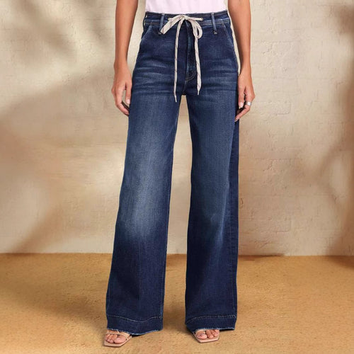 Kvinder brede jeans med justerbar talje og trendy detalje Stilla