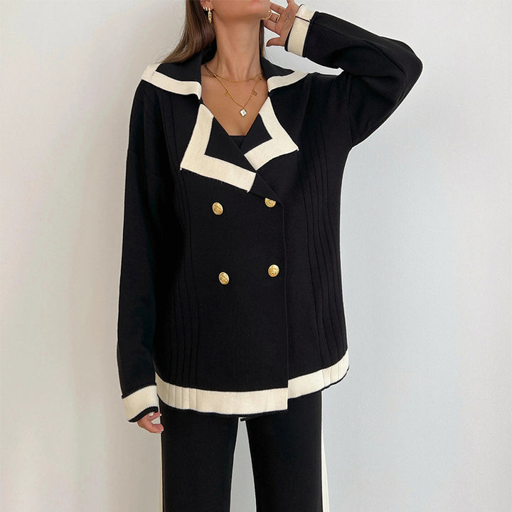 Dame Elegant Strikjakke med dobbel knapliste og moderne detaljer Stilla