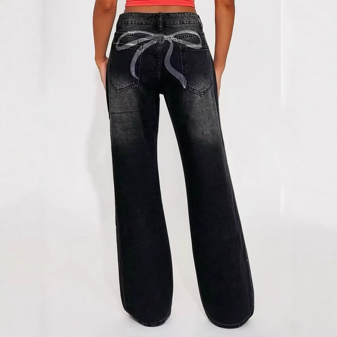 Dame bred High-Waist Jeans med unik tekstur Skovae