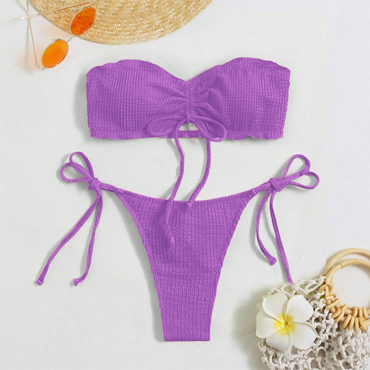 Dame Bikini-sæt med rynket bandeau-top og legesygt knude-design Stilla