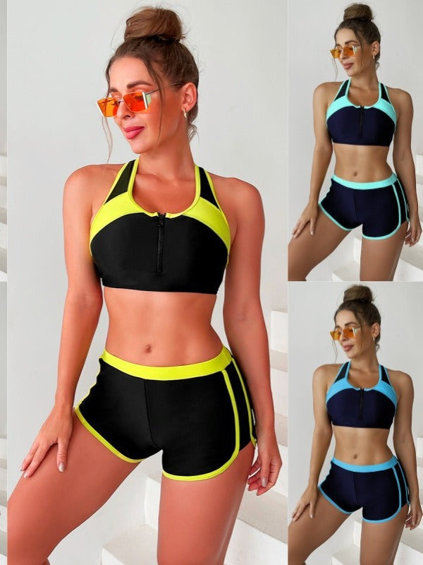 Dame Sporty Bikini-sæt med højfunktionel top og shorts Stilla
