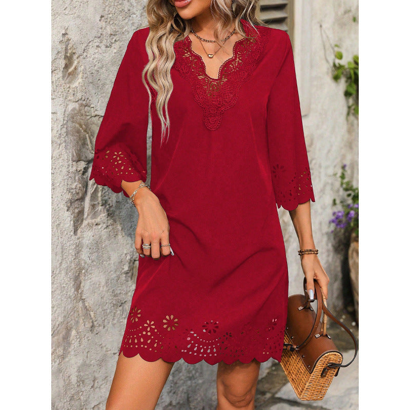 Damen Sommerkleid mit Spitzendetails und ausgestellten Ärmeln Skovae