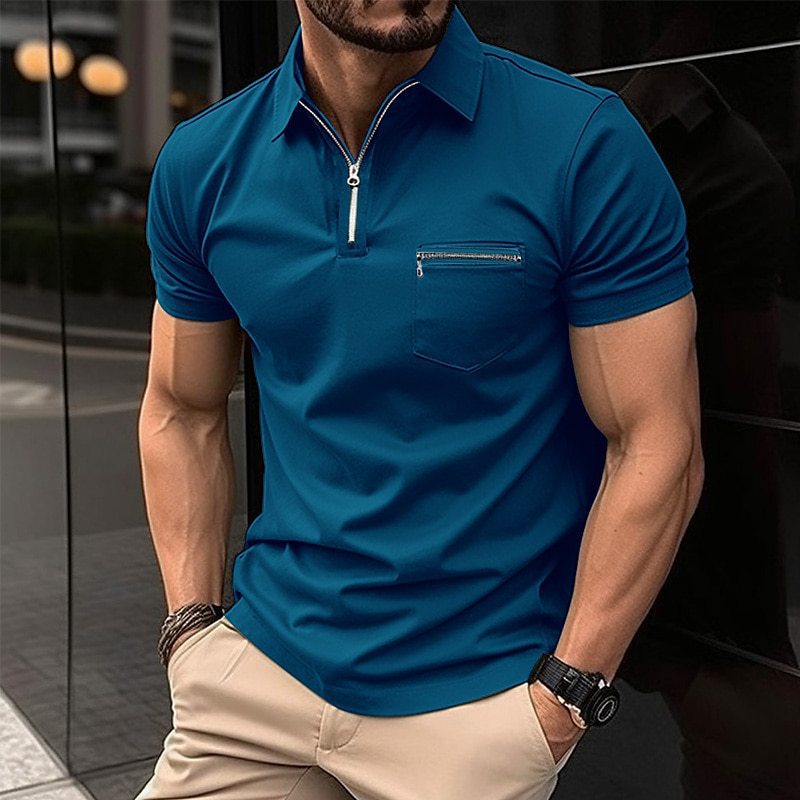 Herrer poloshirt med halvdelskiver og praktisk brystlomme Stilla