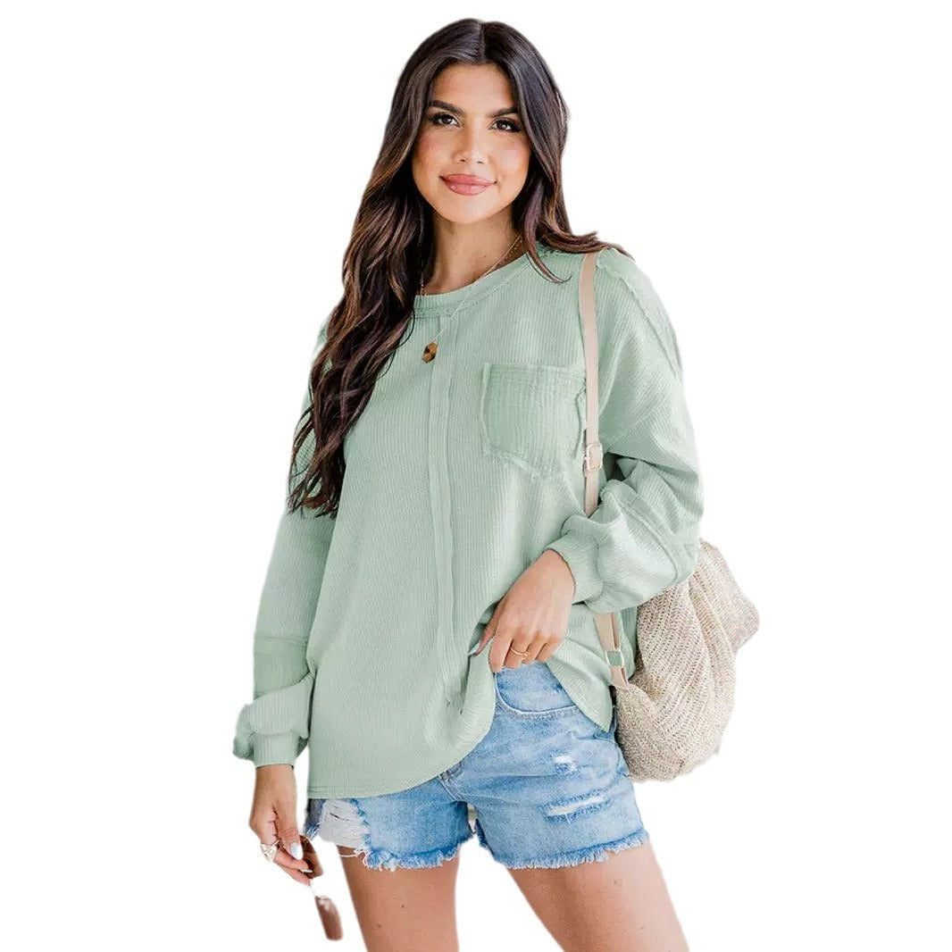 Kvinder casual oversized langærmet skjorte med ribstruktur og praktisk brystlomme Stilla