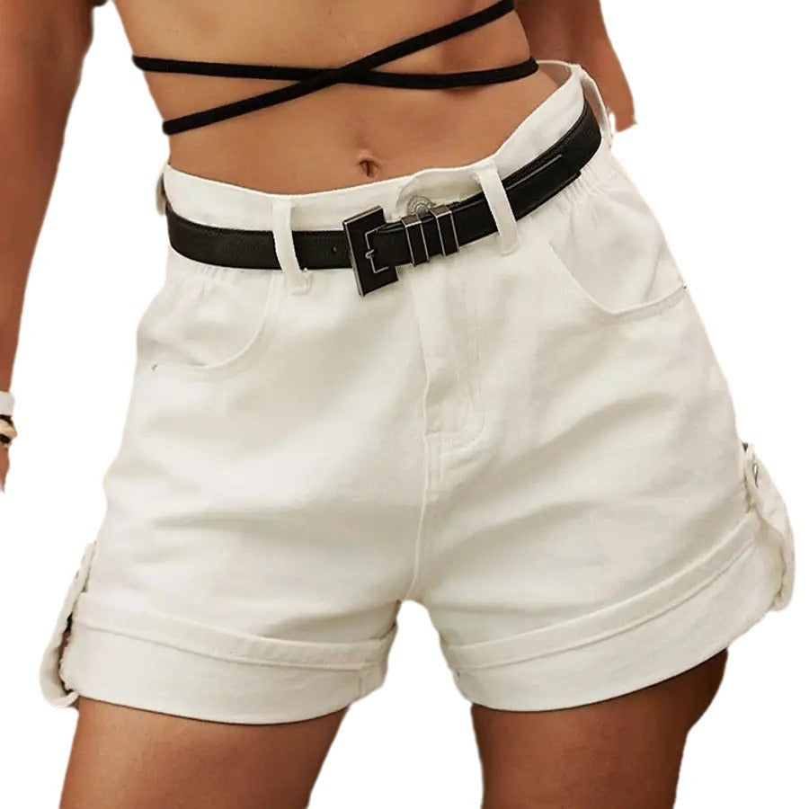 Dame løse denim-shorts med mange lommer og opfoldelige sømme Stilla