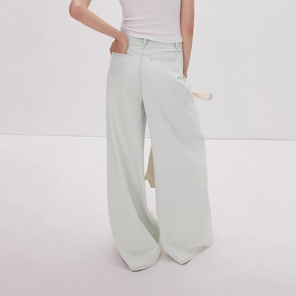 Dame vidde High-Waist Jeansbukser med elegant fold og åndbart denim Stilla