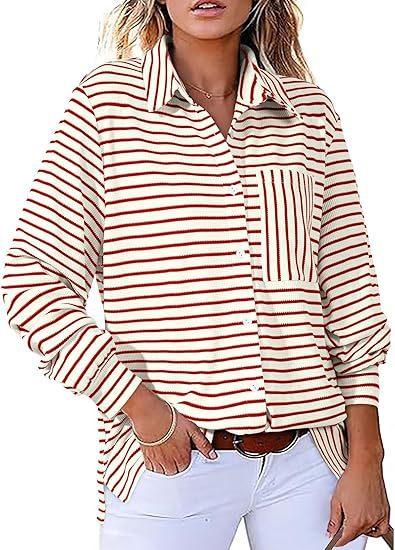 Dame stribet Overshirt med praktisk brystlomme og afslappet snit Stilla