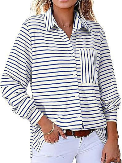 Dame stribet Overshirt med praktisk brystlomme og afslappet snit Stilla