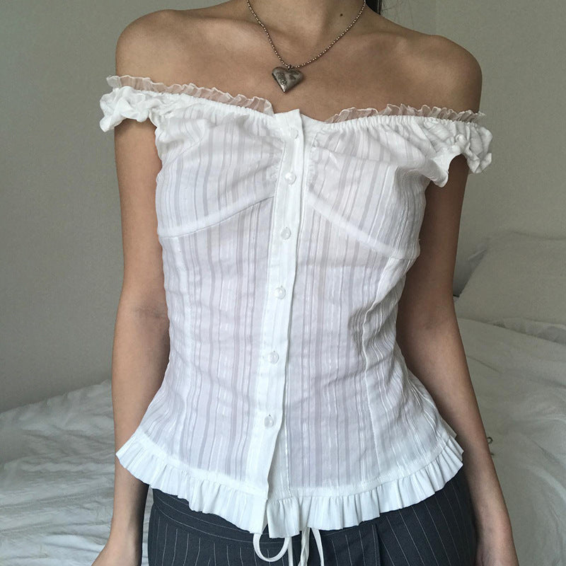 Dame Off-Shoulder Bluse med Rüschensaum Skovae