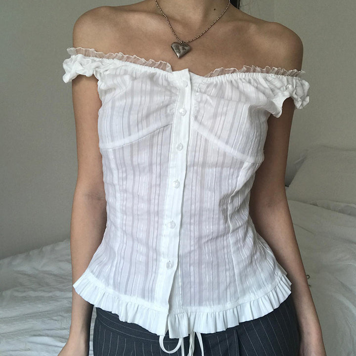 Dame Off-Shoulder Bluse med Rüschensaum Skovae