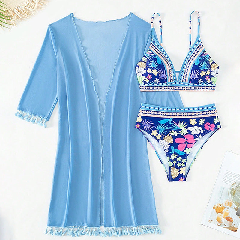 Dame Bikiniset med blomstrende top og elegant omslagsjakke Skovae
