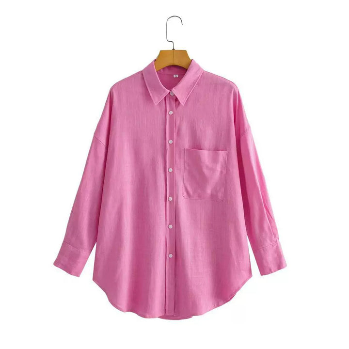 Kvinder Casual Oversized Skjorte Bluse med Brystlomme og Subtil Struktur Stilla
