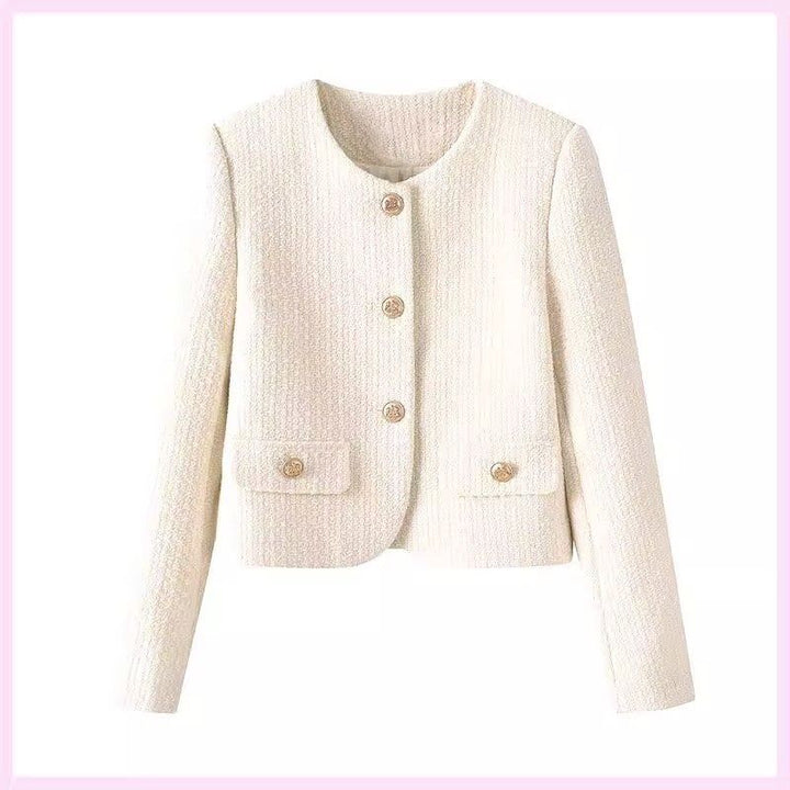 Damer elegant kort jakke i tweed stil med gyldne knapper Stilla