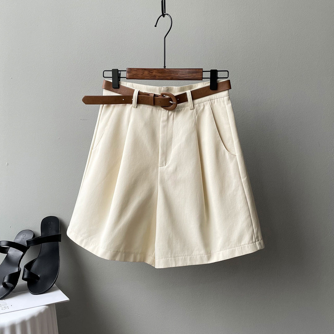 Dame High-Waisted Shorts med bælte og folder Stilla