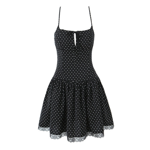 Damer Charmerende Polka-Dot Kjole med Rynker og Justerbare Stropper Stilla