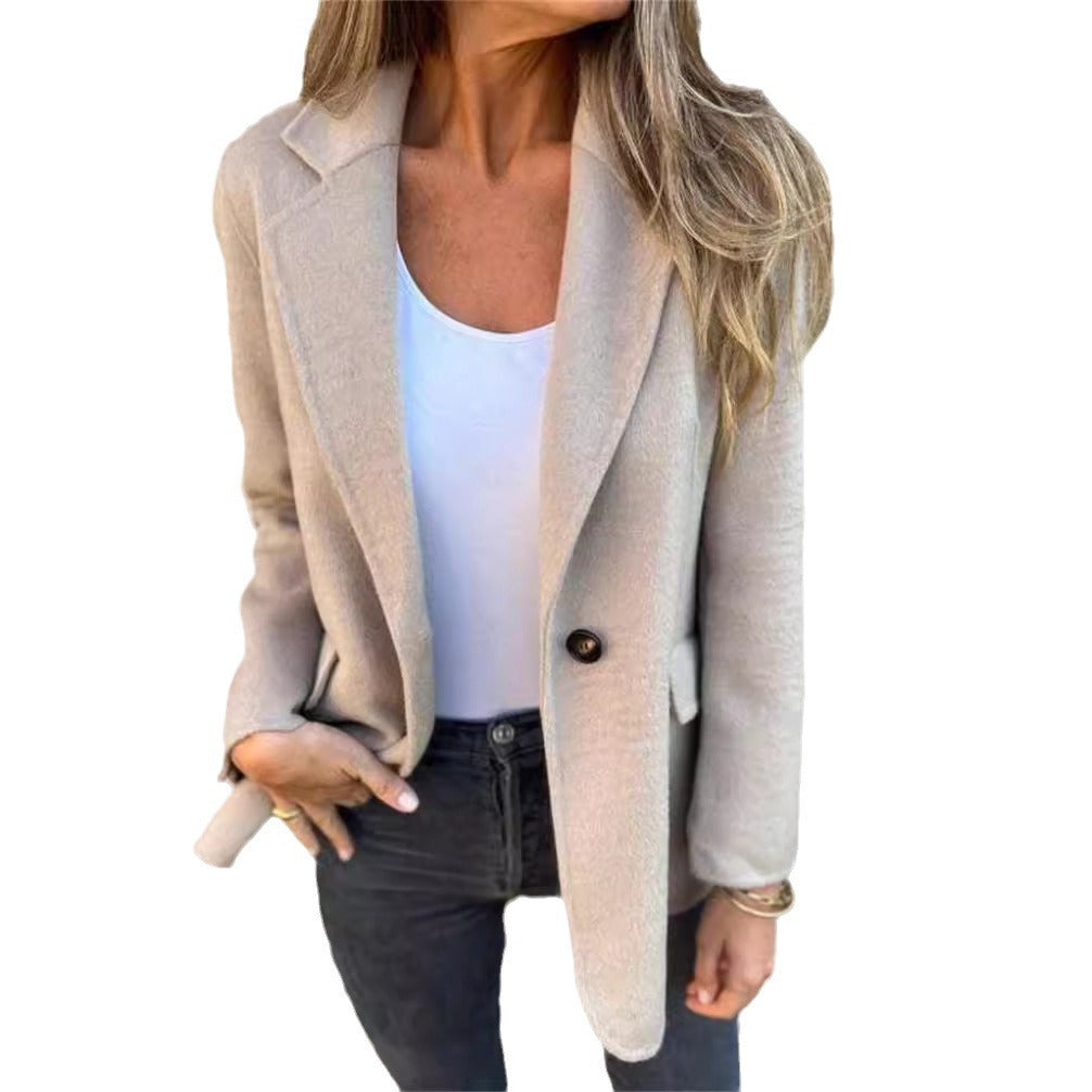Dame Elegant Blazer med varmt fleece-stof og praktiske lommer Stilla