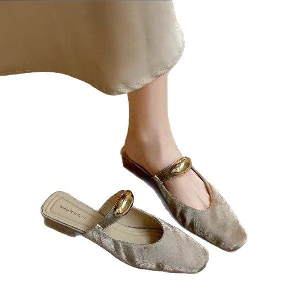 Dame elegante Square-Toe Slide Mules med dekorativ guldakcent Stilla