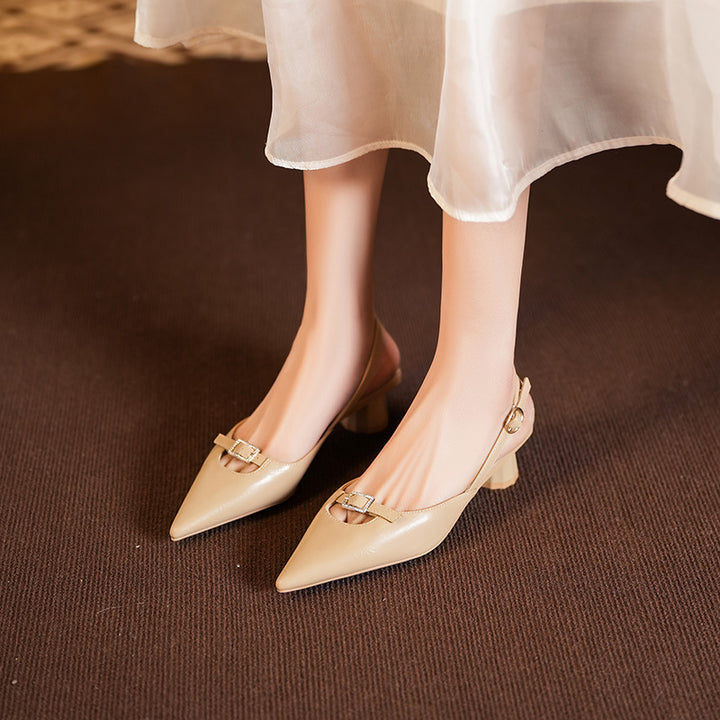 Dame Slingback Spids tå Hæle med Chunky Blokhæle og dekorativt Spændedetalje Stilla