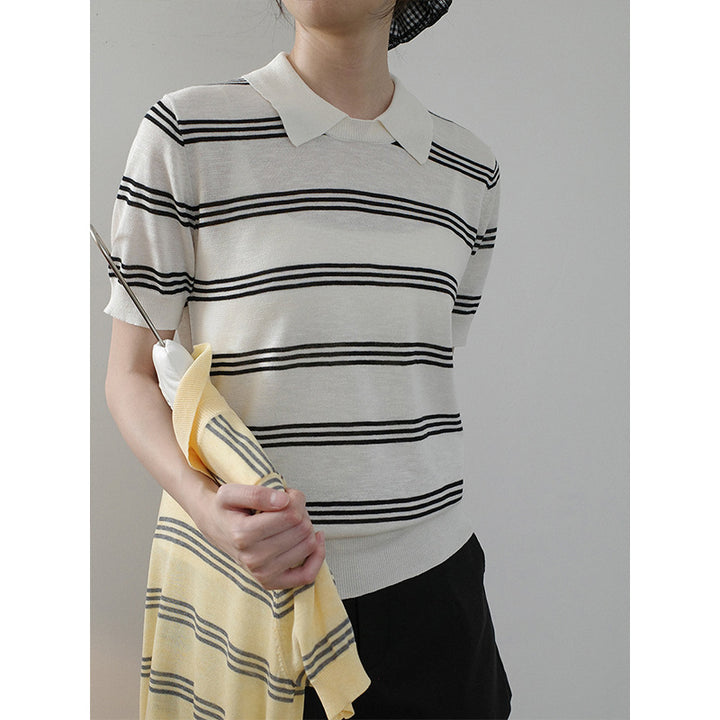 Dame Poloshirt med stribet design og klassisk krave Stilla