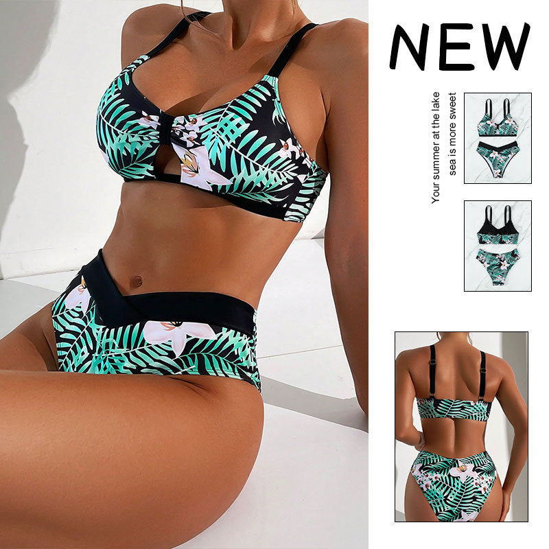Dame to-delt bikini sæt med blomstret design og justerbare stropper Skovae