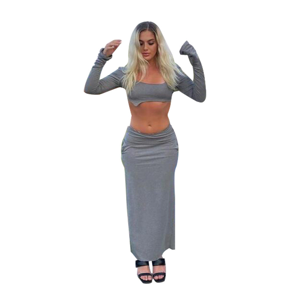Dame Crop Top og Maxi Nederdel med asymmetrisk Design Stilla