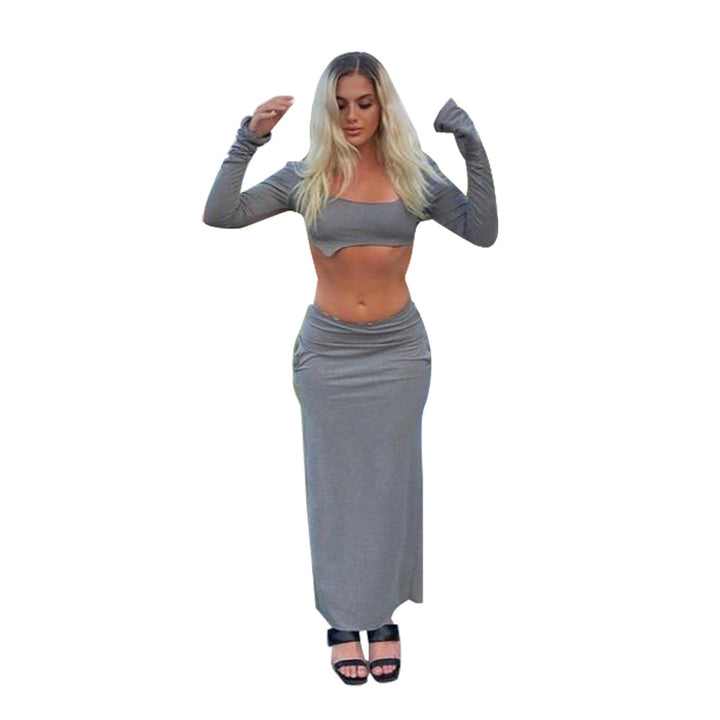 Dame Crop Top og Maxi Nederdel med asymmetrisk Design Stilla