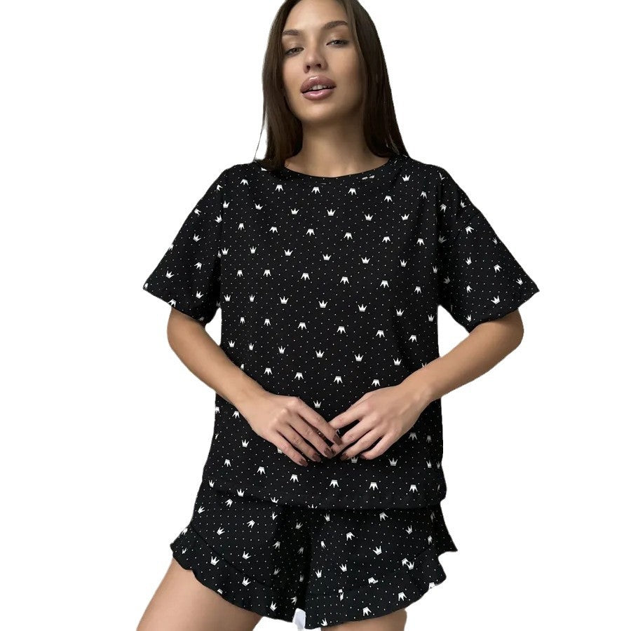 Dame fritids-shorts-sæt med legesyg mønster Stilla