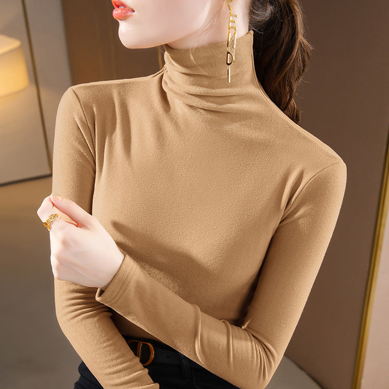 Dame Langeærmet Turtleneck-Oberteil af blødt stretchmateriale med figurslankende snit Stilla