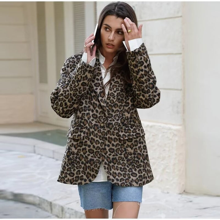 Dame elegant blazer jakke i stilfuldt leopardmønster Stilla